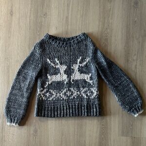 Free People Dark Gray Sweater with Deer Motif